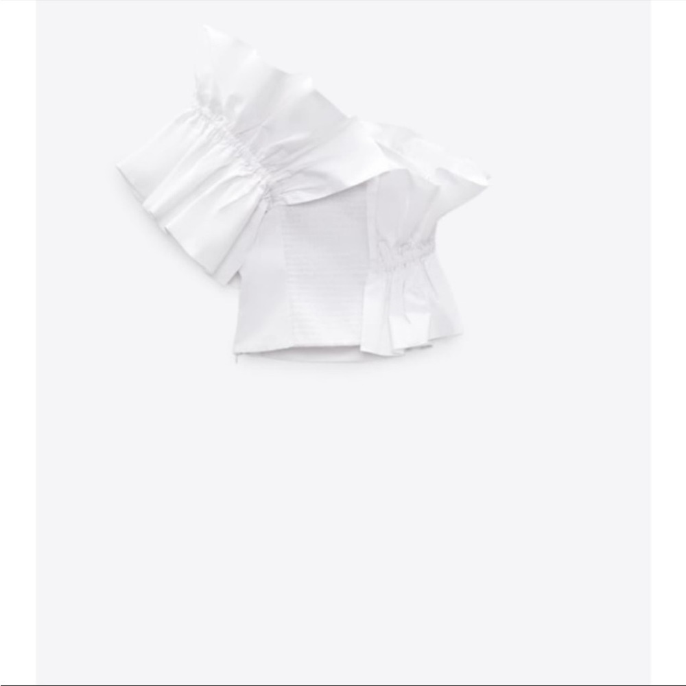 Zara White Poplin Top With Ruffles - Picture 9 of 11